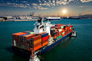 The cargo ship is currently sailing across the ocean