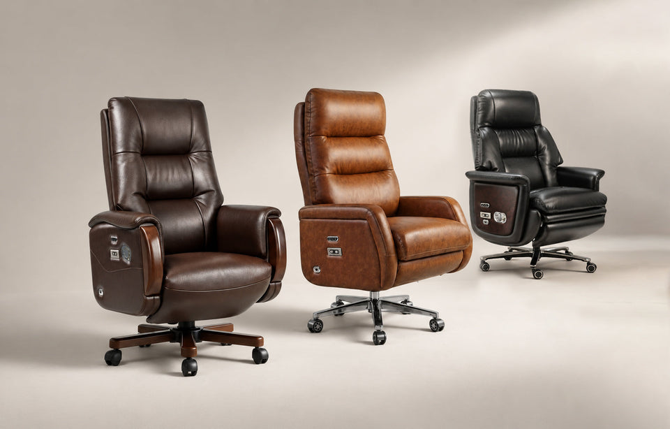 ROCTRY Otto, Emma, and Ellis leather executive chairs compared side by side