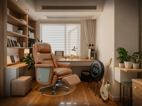 ROCTRY Ellis executive office chair with integrated airbag massage in a modern luxury home office setting.